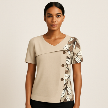 Blouse Patchwork À Imprimé Feuilles