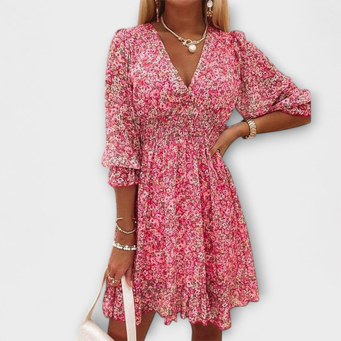 Shari - Robe florale à manches bouffantes