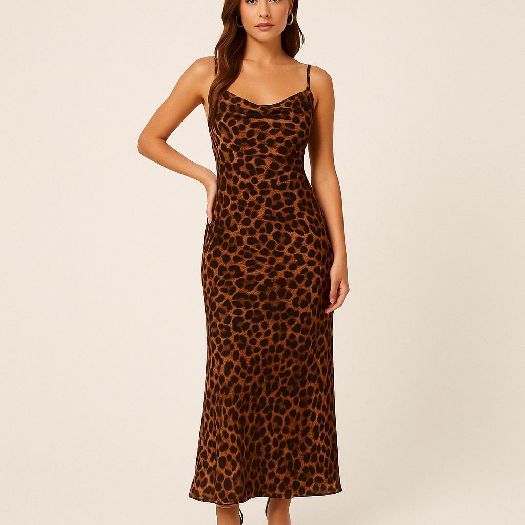 Robe longue spaghetti à imprimé léopard Melany