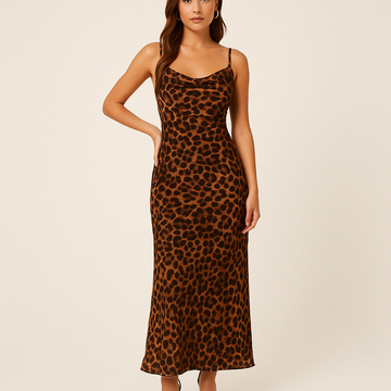 Robe longue spaghetti à imprimé léopard Melany